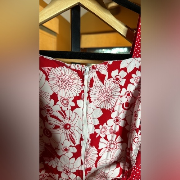 Bonnie Jean Red White Floral Polka Dot Dress Size 14 - Picture 5 of 6